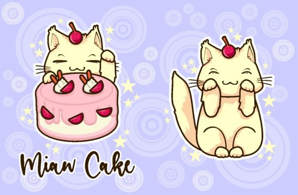 Download Cute Cat &amp; Cake Vector Illustration - Cake vector Collection