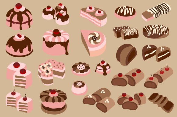 Download Strawberry and Chocolate Cake Vector Set - Cake vector Collection