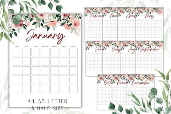 Download 12 Month Floral Calendar - Month floral Collection