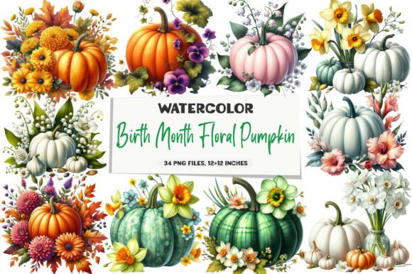 Download Birth Month Floral Pumpkin Clipart - Month floral Collection