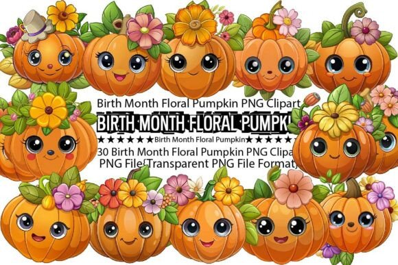Download Birth Month Floral Pumpkin Sublimation - Month floral Collection