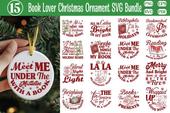 Download Book Lover Christmas Ornament SVG Bundle - Premium Resources
