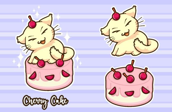 Download Cute Cat &amp; Cake Vector Illustration - Cake vector Collection
